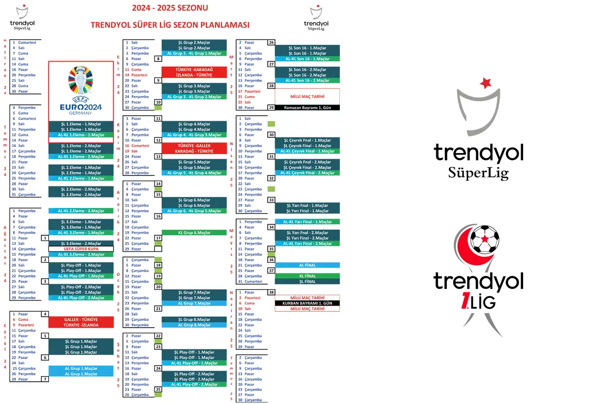 2024-2025 Sezonu Trendyol Süper Lig ve Trendyol TFF 1. Lig Maç Planlaması